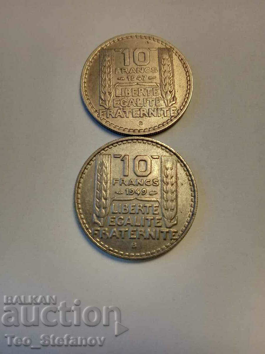 Lot 10 francs 1947 and 1949 France