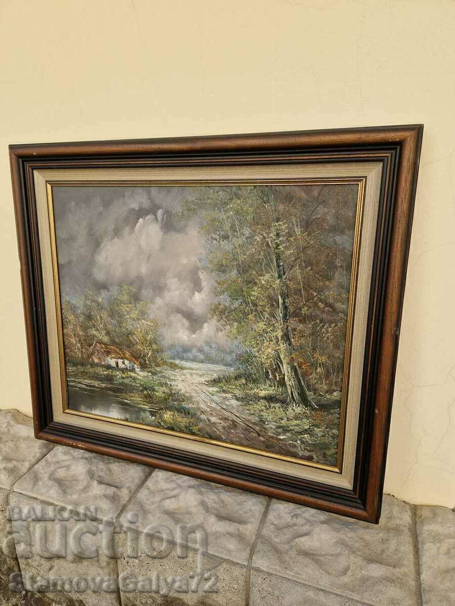 Прекрасна антикварна белгийска картина масло - 5