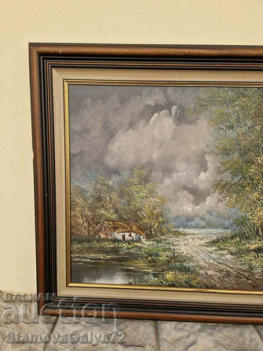 Прекрасна антикварна белгийска картина масло - 6