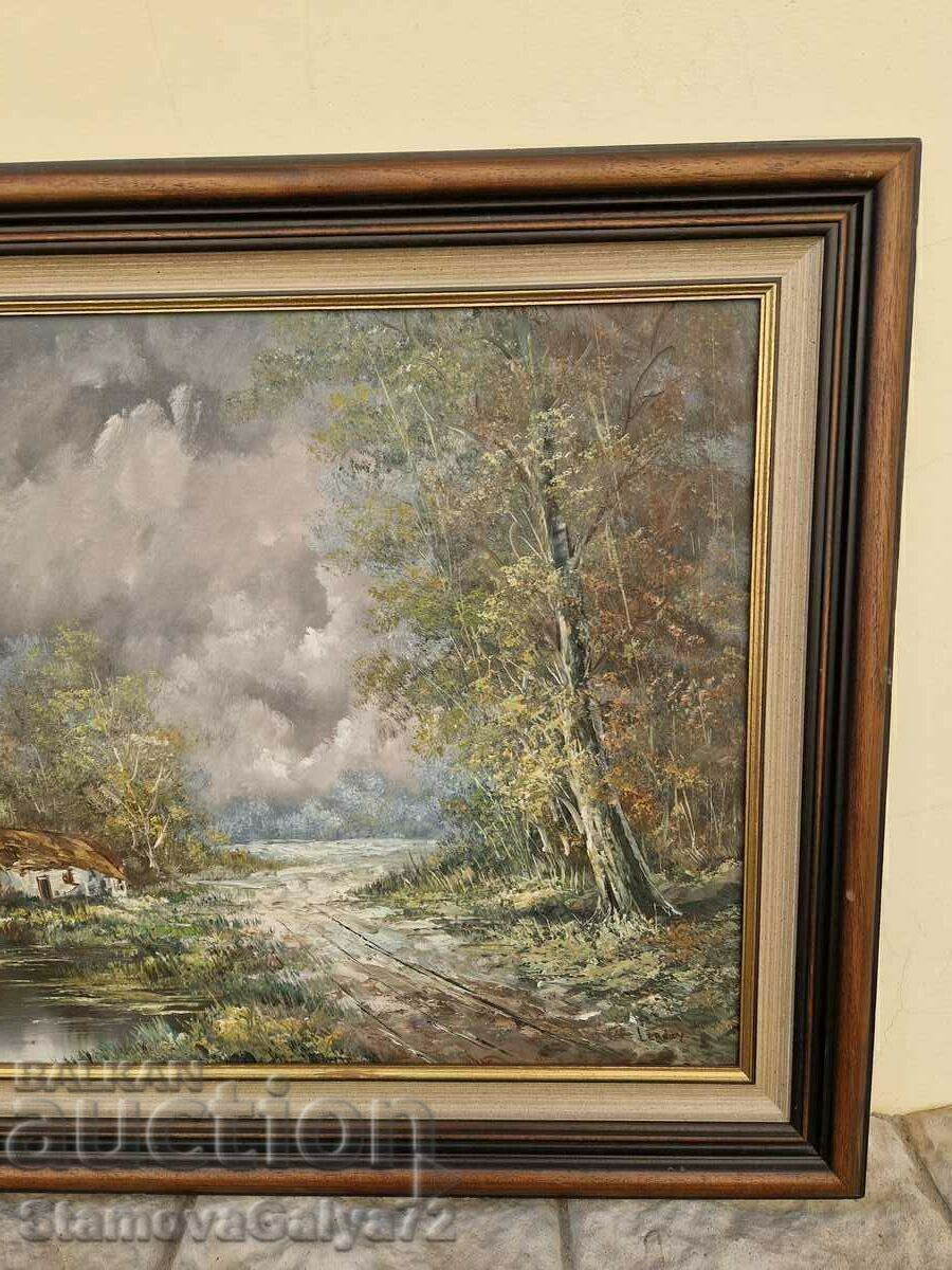 Прекрасна антикварна белгийска картина масло - 7