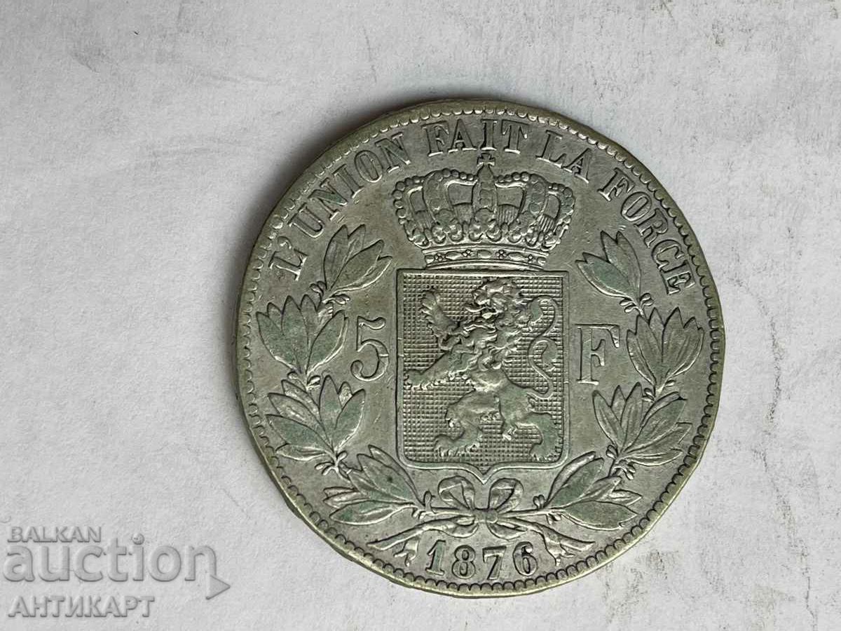 silver coin 5 francs Belgium 1876 silver