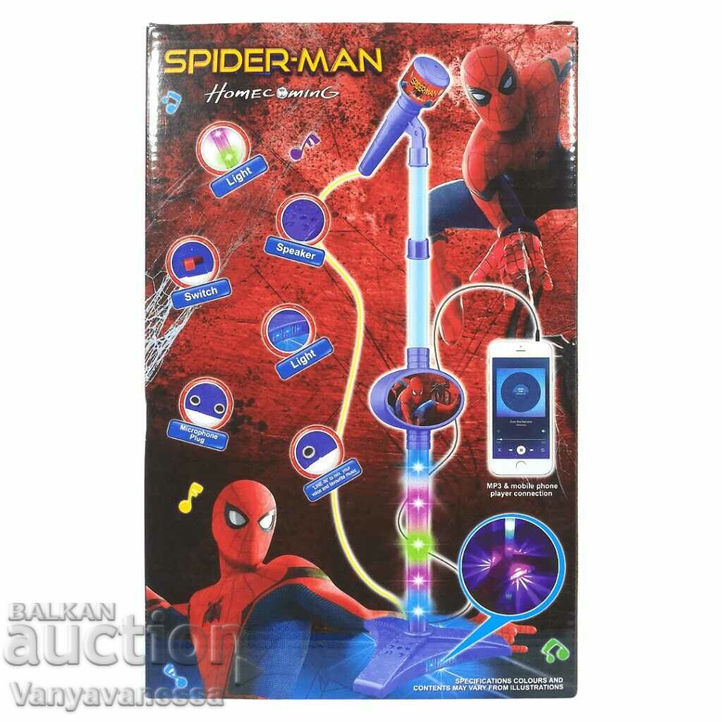 Children's light-up microphone on a spiderman stand