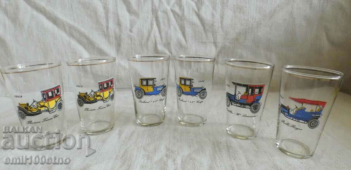 Set of 6 cups Old cars
