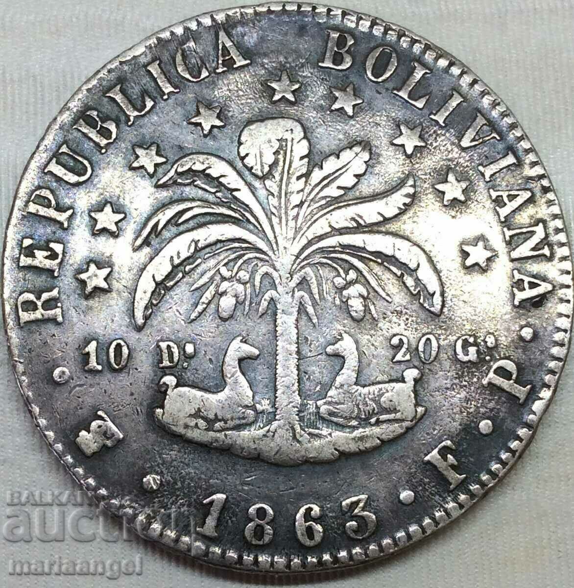 Bolivia 1863 8 sol Taler Simón Bolívar (1783-1830) silver