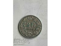 monedă de argint 2 franci Elveția argint 1922