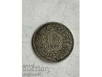 сребърна монета 1 франк сребро Швейцария 1887