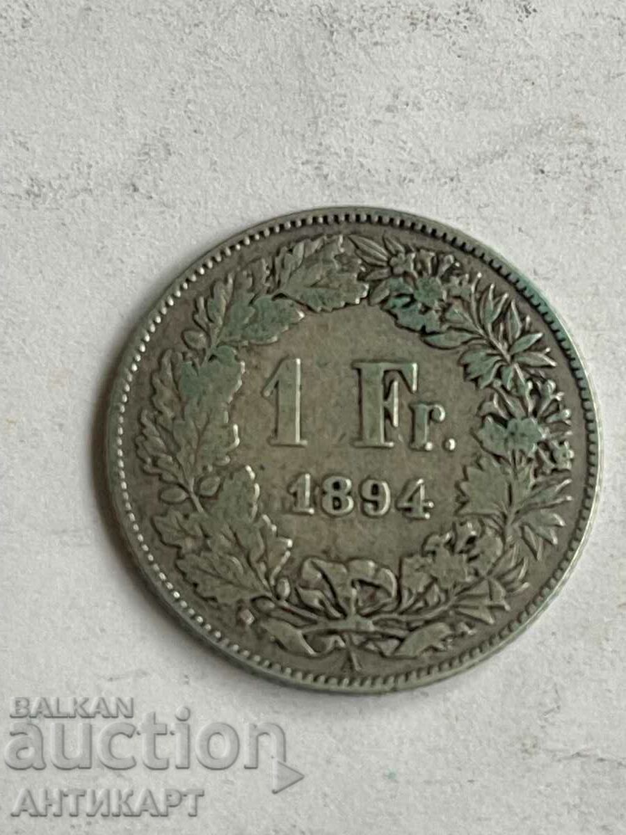 silver coin 1 franc silver Switzerland 1894