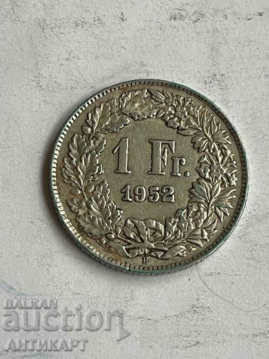сребърна монета 1 франк сребро Швейцария 1952