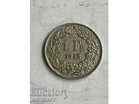 сребърна монета 1 франк сребро Швейцария 1952