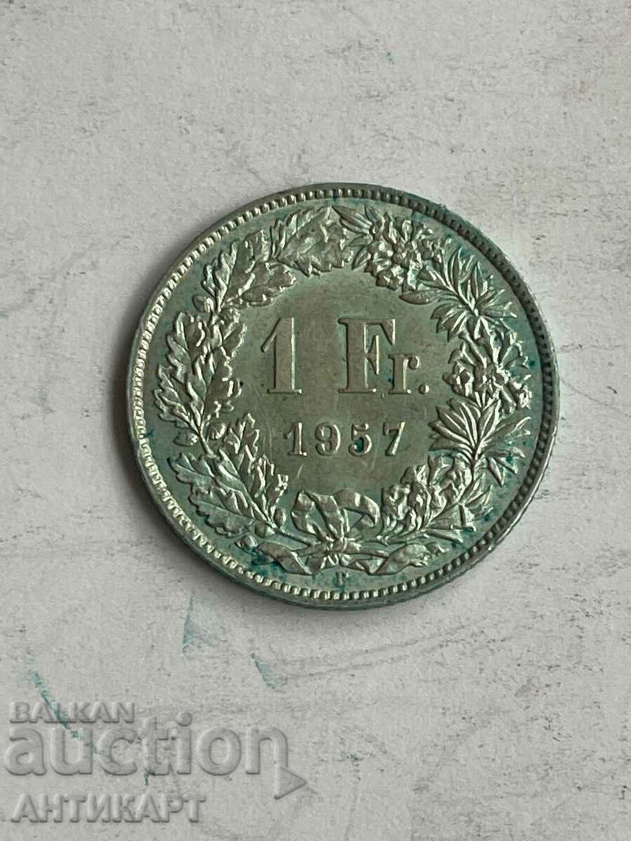 ασημένιο νόμισμα 1 φράγκου ασήμι Ελβετία 1957