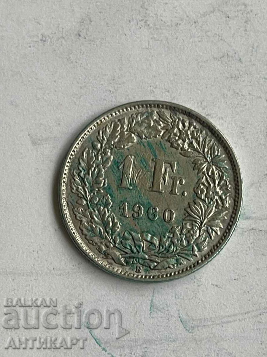 сребърна монета 1 франк сребро Швейцария 1960