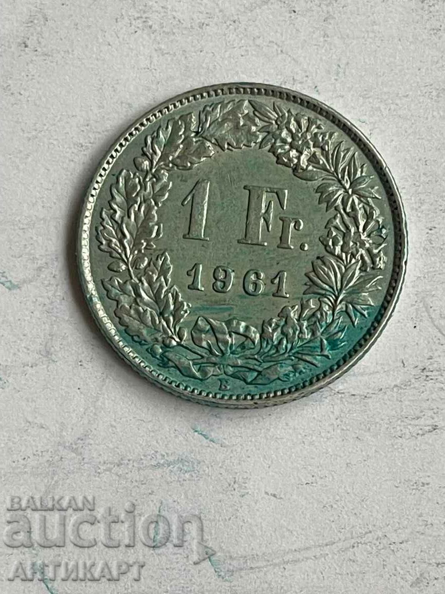 сребърна монета 1 франк сребро Швейцария 1961
