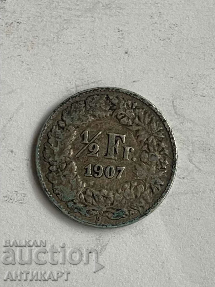 сребърна монета 1/2 франк сребро Швейцария 1907