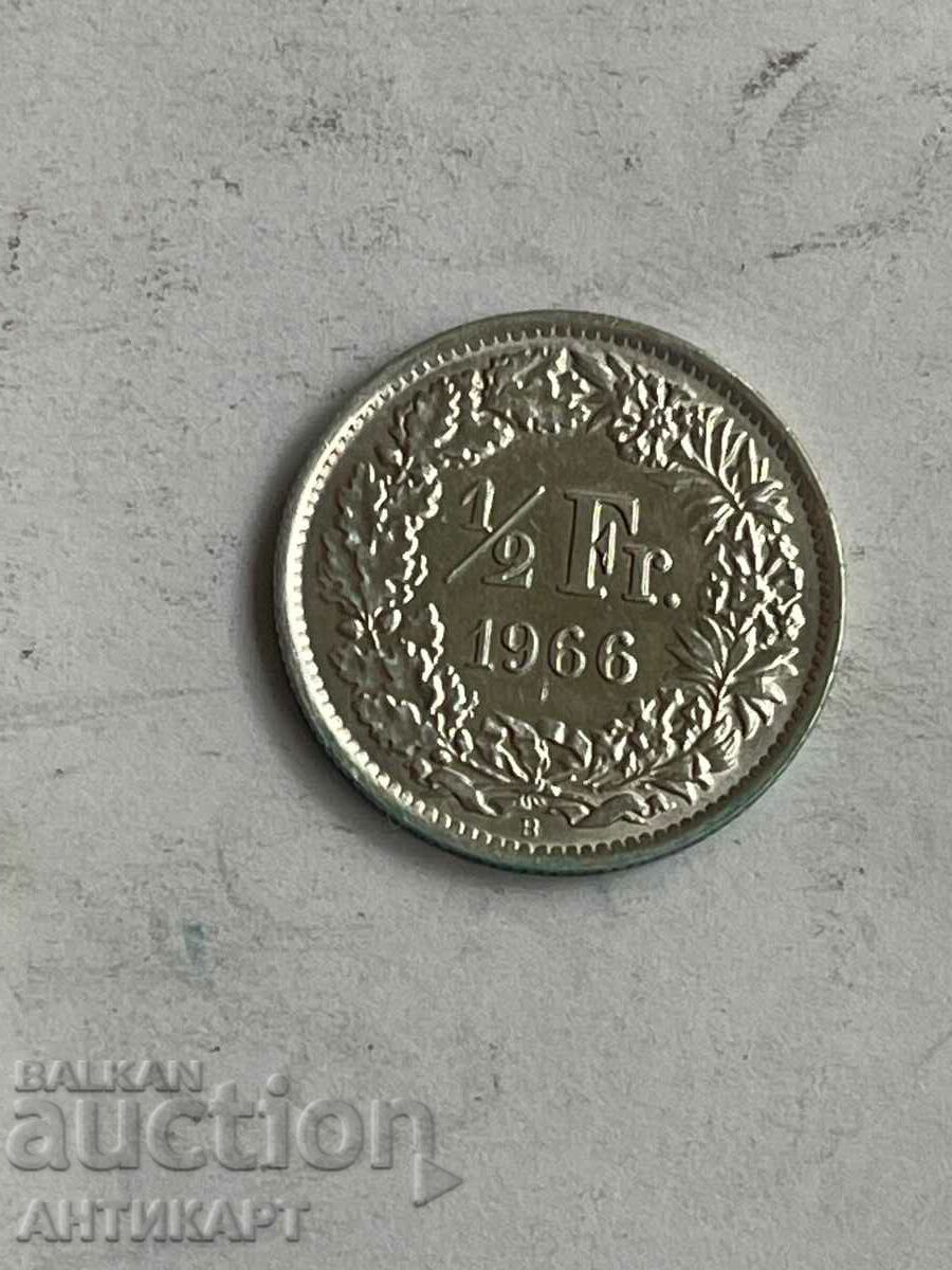 сребърна монета 1/2 франк сребро Швейцария 1966