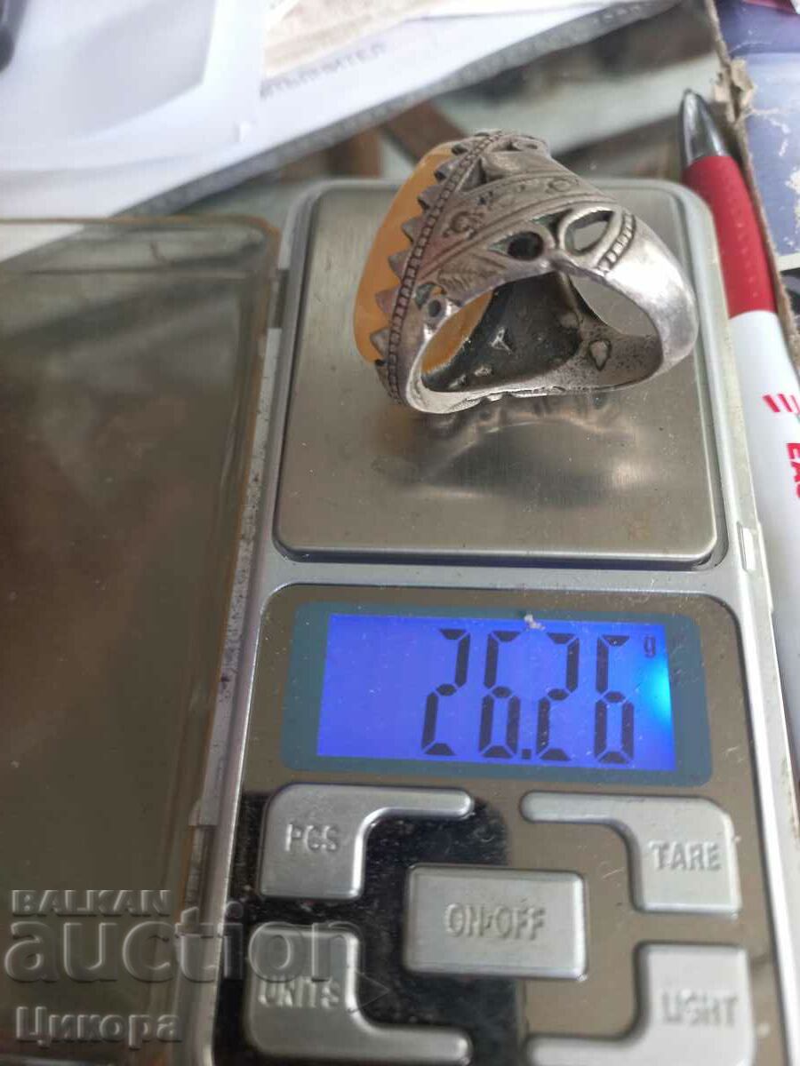 OLD OTTOMAN SILVER RING WITH STONE - 5 OLD OTTOMAN SILVER RING WITH STONE - 5