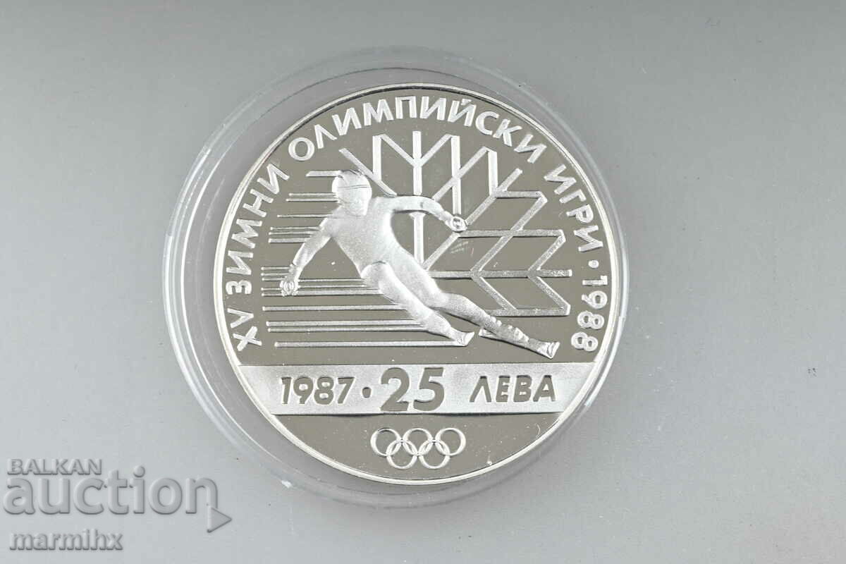 Moneda de argint de 25 de leva la Jocurile Olimpice de iarnă de la Calgary din 1987