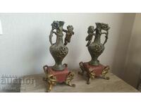 Old French solid candlesticks with angels - a pair