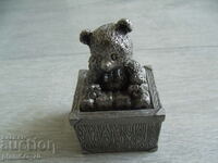 No.*7538 old small metal box - with a figurine - a bear