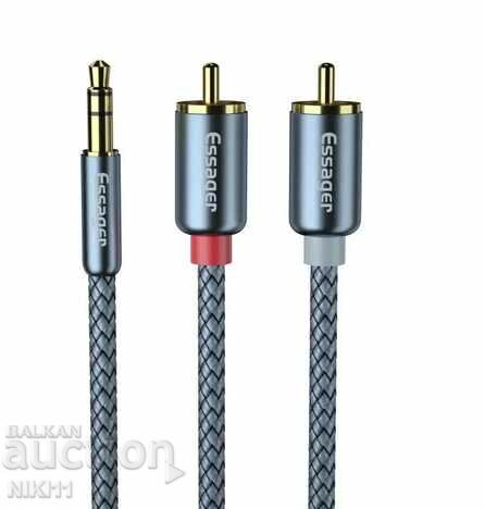 Audio cable Aux 3.5 to 2 RCA bells, length 1 meter