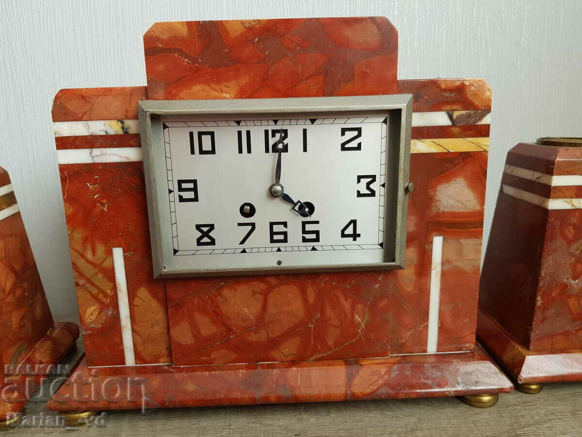 Antique Marble Mantel Clock Set with Two Candle Holders with price 500.00 BGN | € 255.65