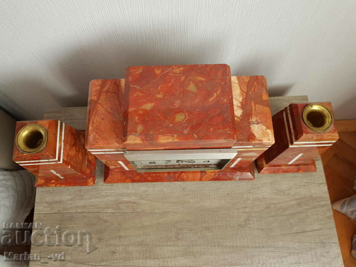 Delivery of Antique Marble Mantel Clock Set with Two Candle Holders