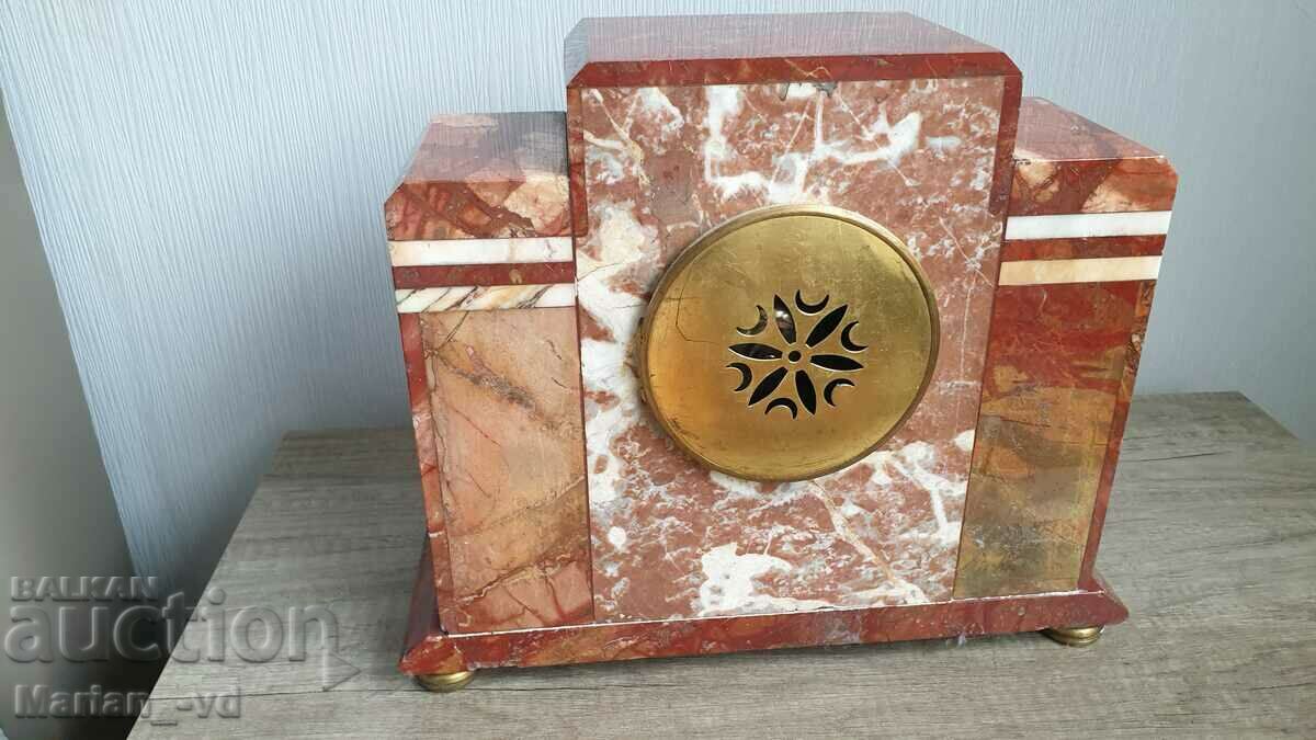 Antique Marble Mantel Clock Set with Two Candle Holders - 6