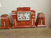 Antique Marble Mantel Clock Set with Two Candle Holders
