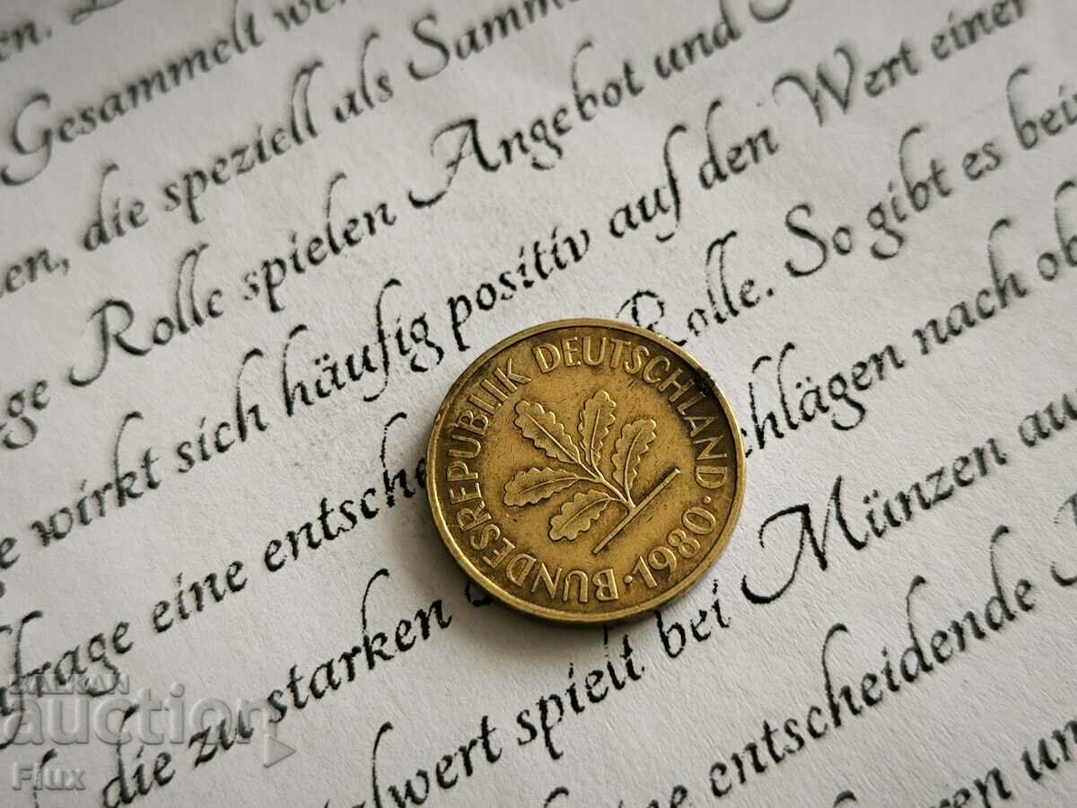 Coin - Germany - 5 Pfennig | 1980; series J with price 0.90 BGN | € 0.46 Coin - Germany - 5 Pfennig | 1980; series J with price 0.90 BGN | € 0.46