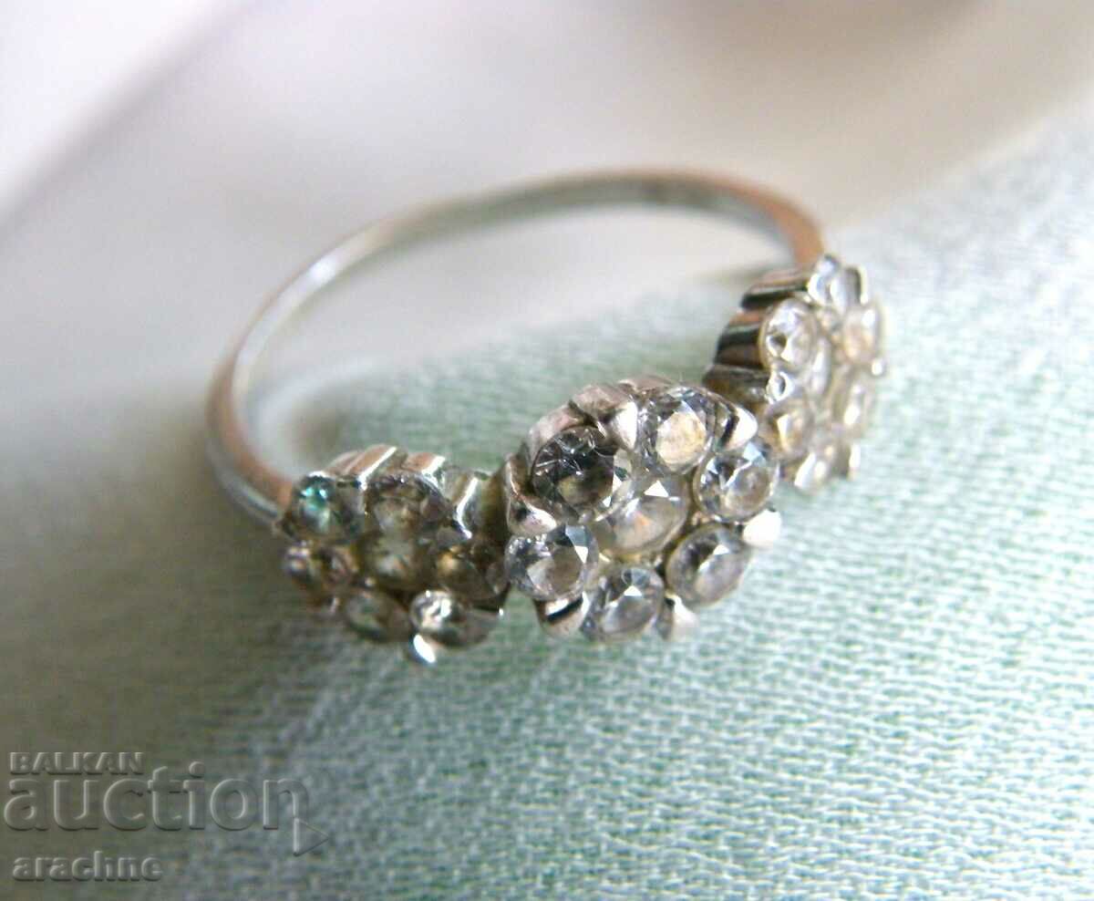 French silver ring with natural zircons