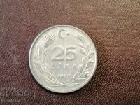 1986 anul 25 de lire Turcia Aluminiu