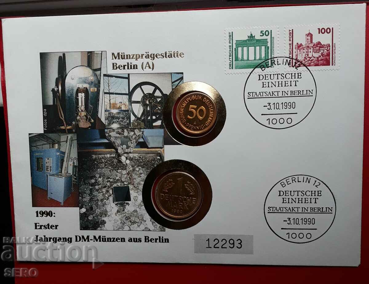 Germany-2 coins/gilded/ and postage stamps in a beautiful envelope