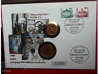 Germania-2 monede/aurite/ si timbre postale intr-un plic frumos