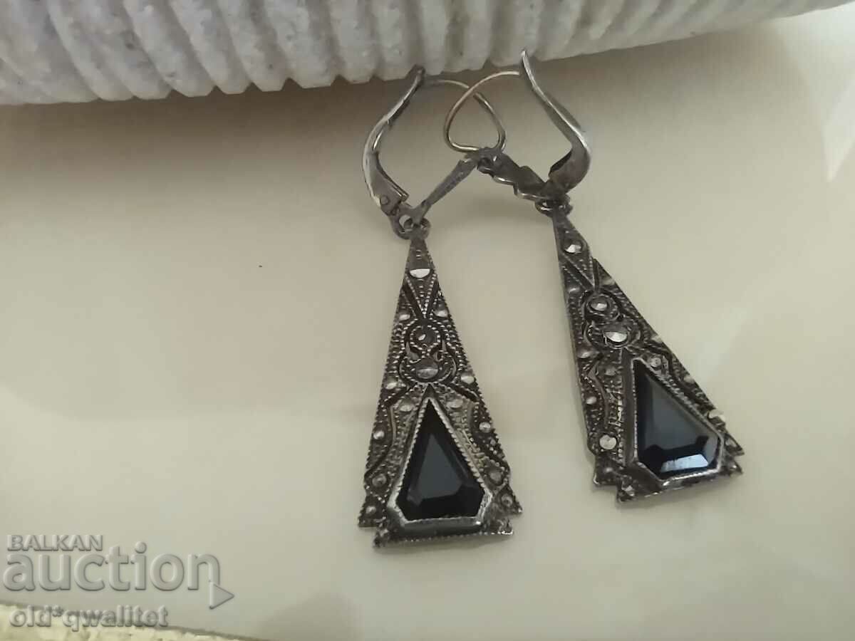 SILVER EARRINGS Markasites, Onyx the old 100 year old quality SILVER EARRINGS Markasites, Onyx the old 100 year old quality
