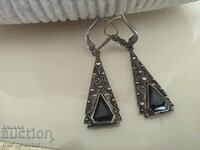 SILVER EARRINGS Markasites, Onyx the old 100 year old quality