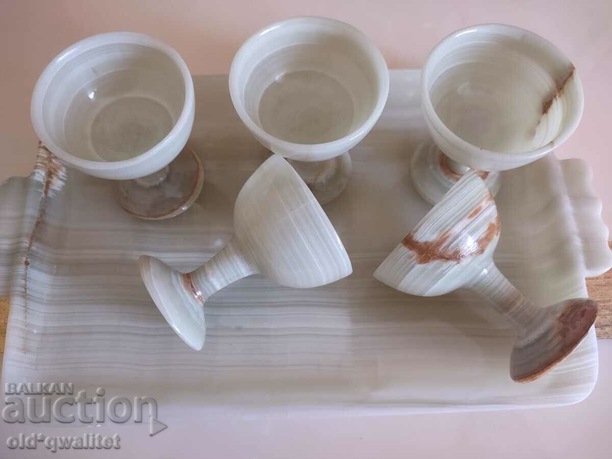 Onyx decorative service, tray + 5 pcs. Cups