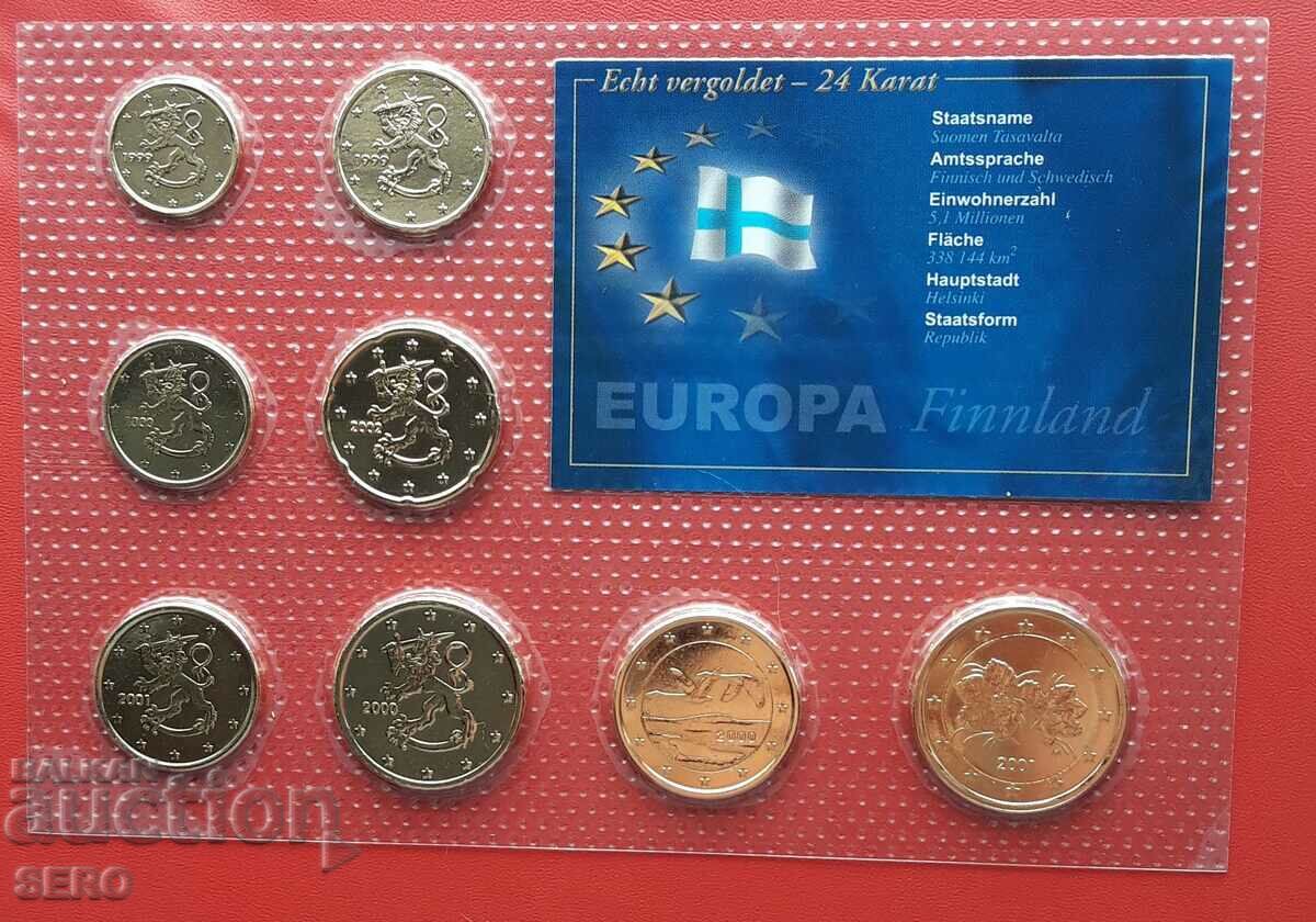 Finlanda SET de 8 monede euro placate cu aur 1999-2002
