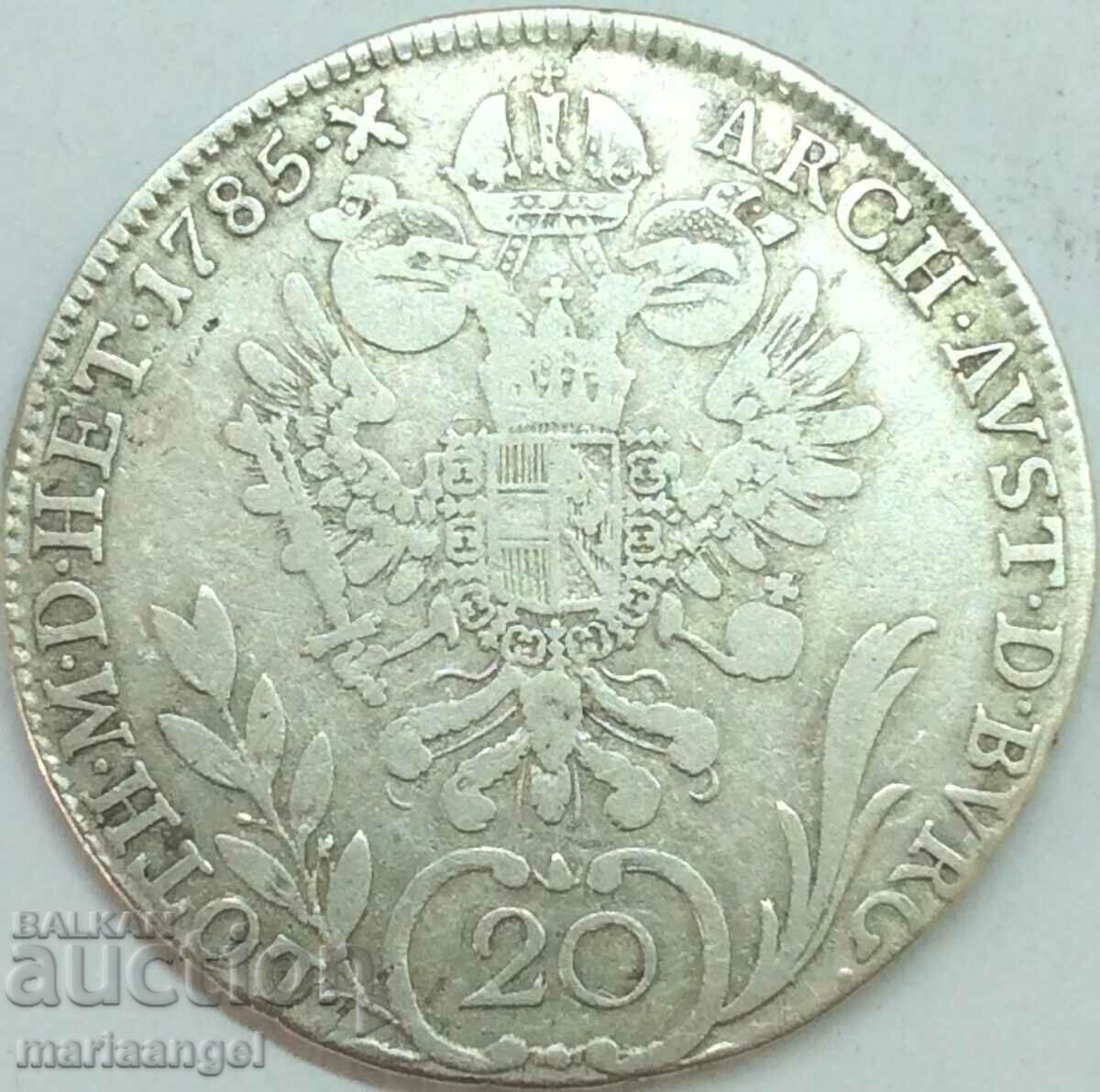 20 Kreuzers 1785 Austria A - Viena Joseph II argint 29 mm