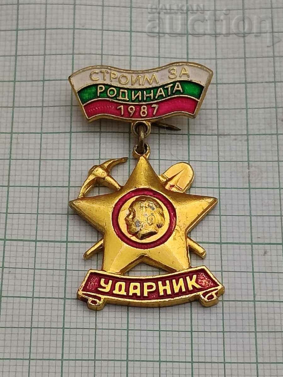 PERCUSSION BUILDING FOR THE MOTHERLAND DKMS BRIGADIER 1987. BADGE