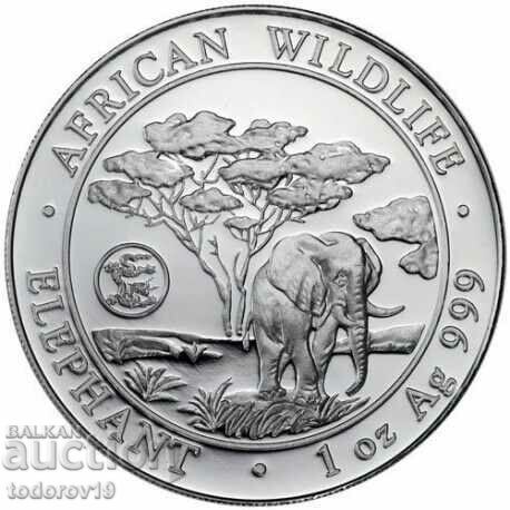 Elefant somalez de argint de 1 oz marca 2012. balaur