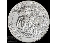 Silver 1 oz Somali Elephant 2013 mark. Snake