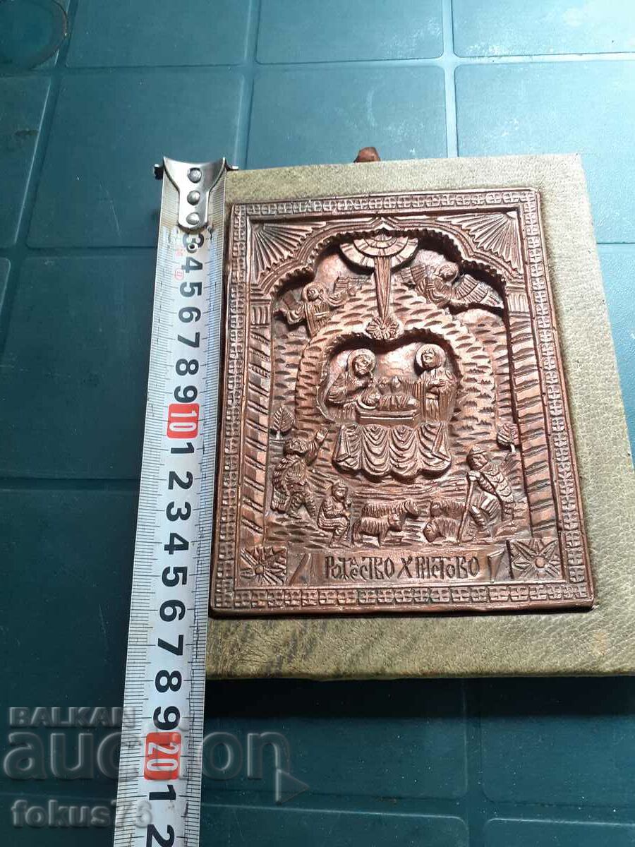 Old icon Nativity of Christ - copper - leather - 6 Old icon Nativity of Christ - copper - leather - 6
