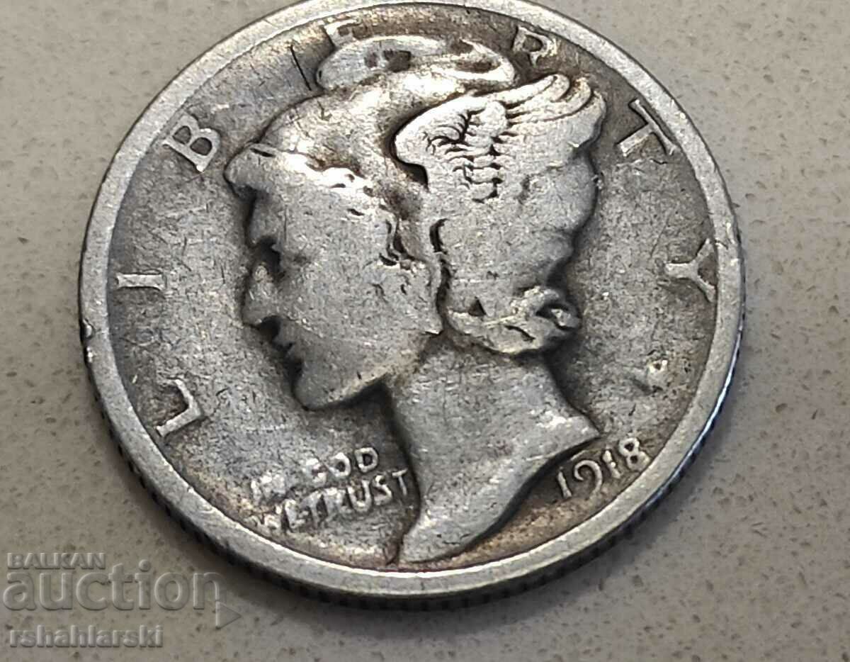 SUA 1 dime, 1918 Mercury Dime