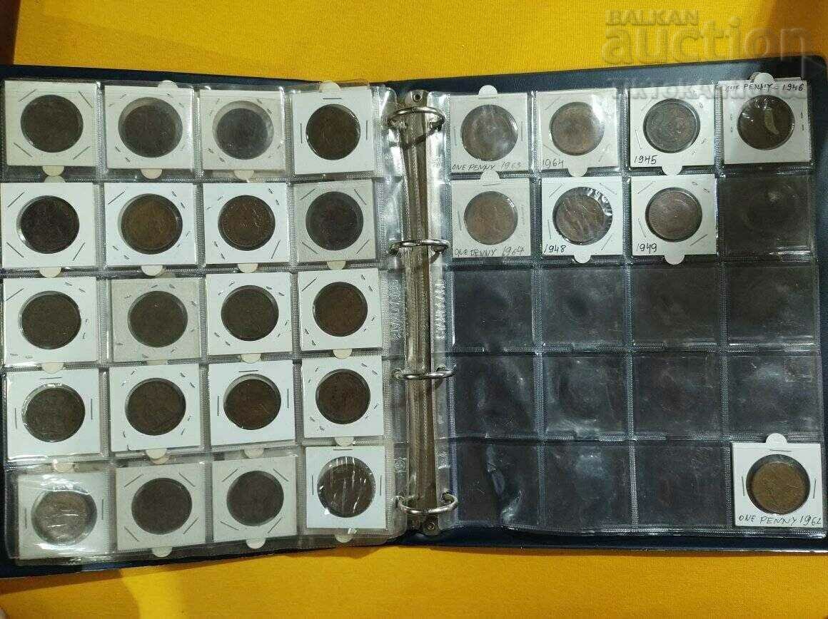 Auction Britannia Collection 1 pound 59 pcs. arranged by years. Folder Auction Britannia Collection 1 pound 59 pcs. arranged by years. Folder