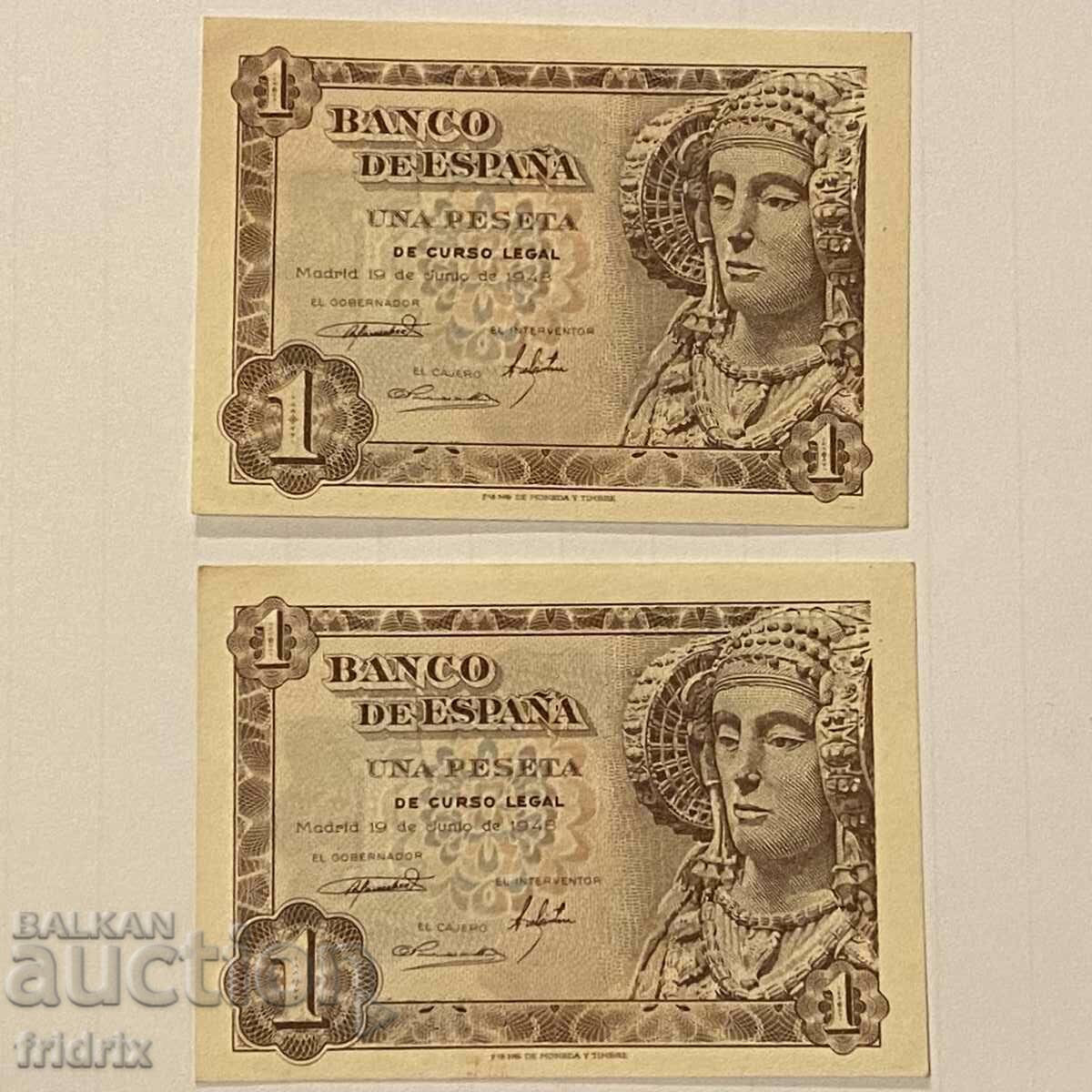 Spania 1 peseta 2 bucati la rand / Spania 1 peseta 1948