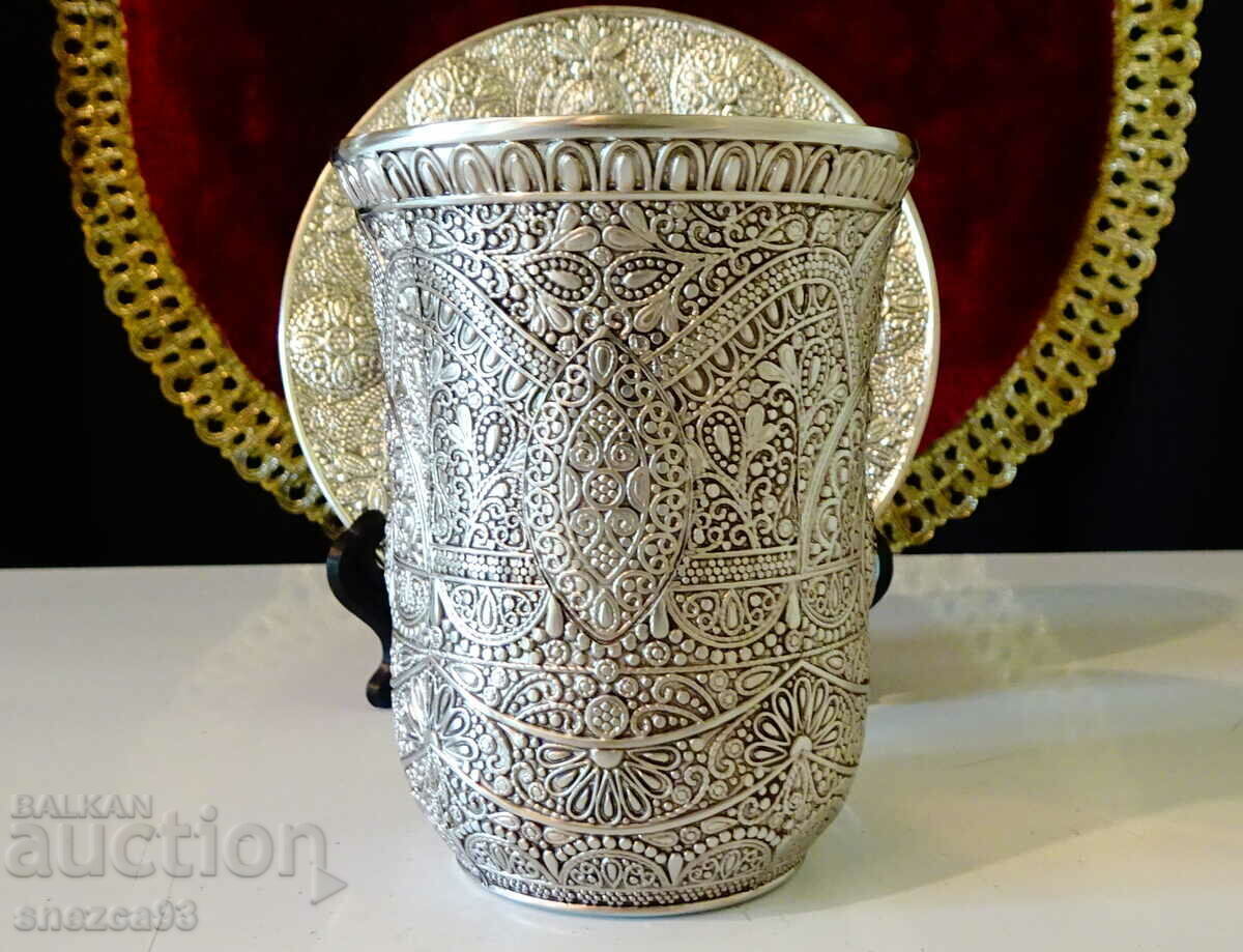 Silver-plated copper wine glass, with a plate, magic with price 39.00 BGN | € 19.94 Silver-plated copper wine glass, with a plate, magic with price 39.00 BGN | € 19.94