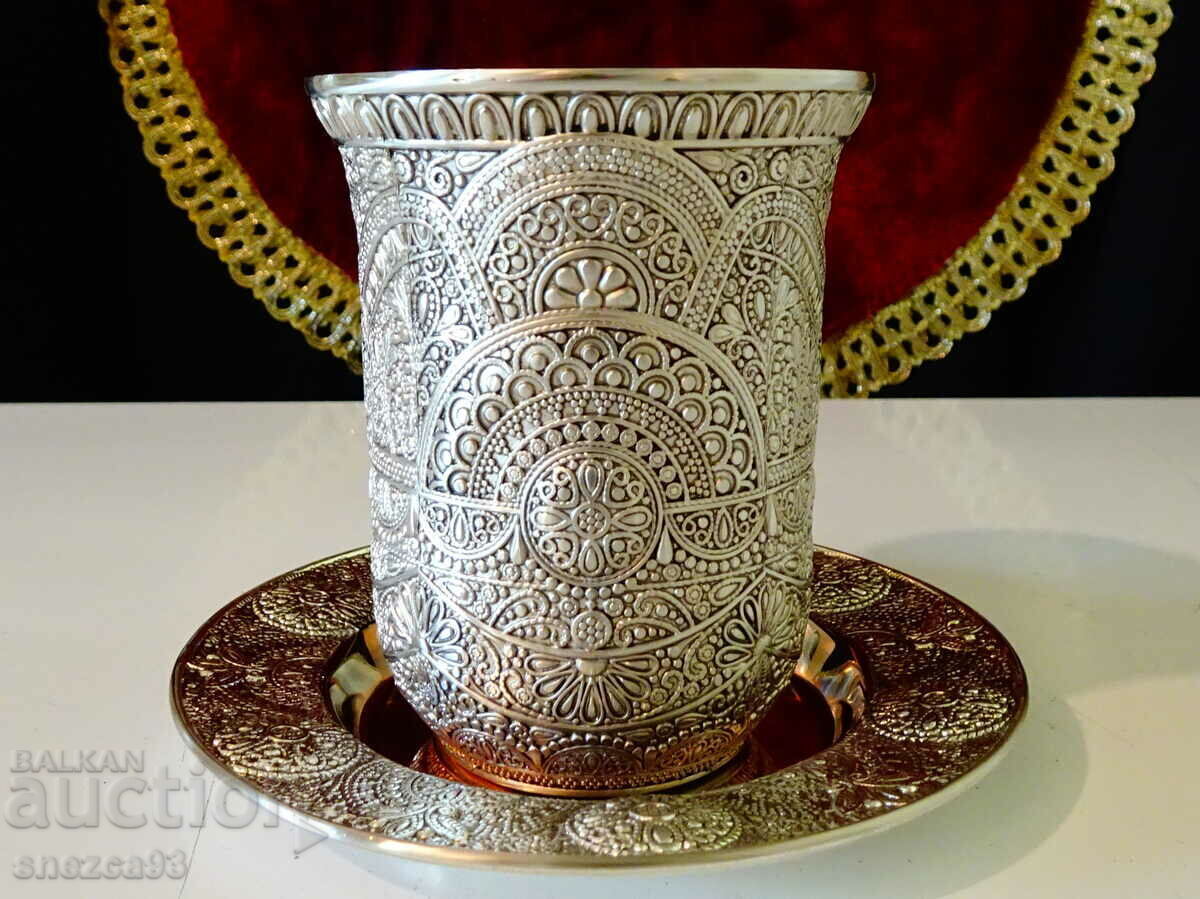 Silver-plated copper wine glass, with a plate, magic - 7 Silver-plated copper wine glass, with a plate, magic - 7