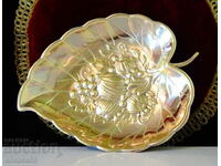 Brass fruit bowl, leaf, fruits.