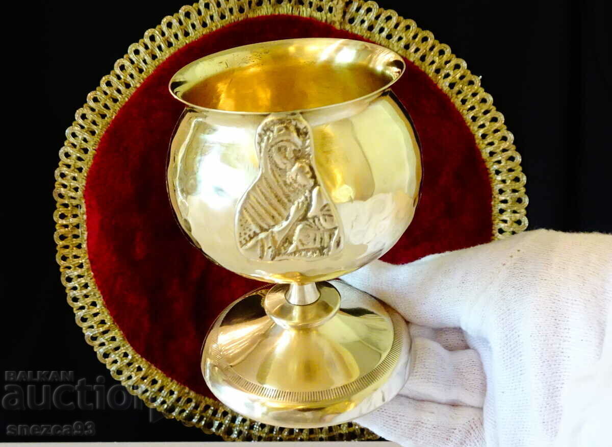 Bronze bowl, oil lamp with a bronze icon of the Virgin Mary - 6 Bronze bowl, oil lamp with a bronze icon of the Virgin Mary - 6