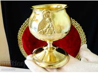 Bronze goblet with a bronze icon of the Virgin Mary.