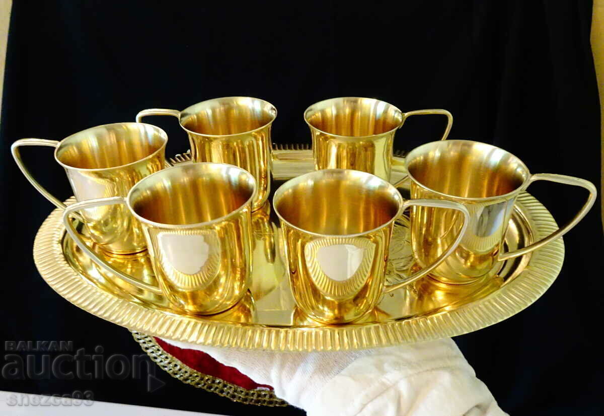 Αγγλικό μπρούτζινο σερβίτσιο φλιτζανιών με δίσκο - 7 Αγγλικό μπρούτζινο σερβίτσιο φλιτζανιών με δίσκο - 7